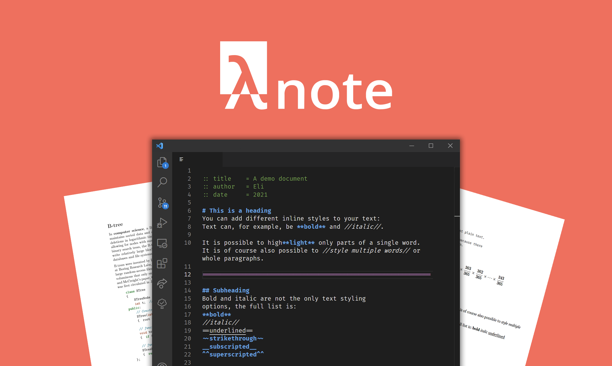 Lambda note editor and example document